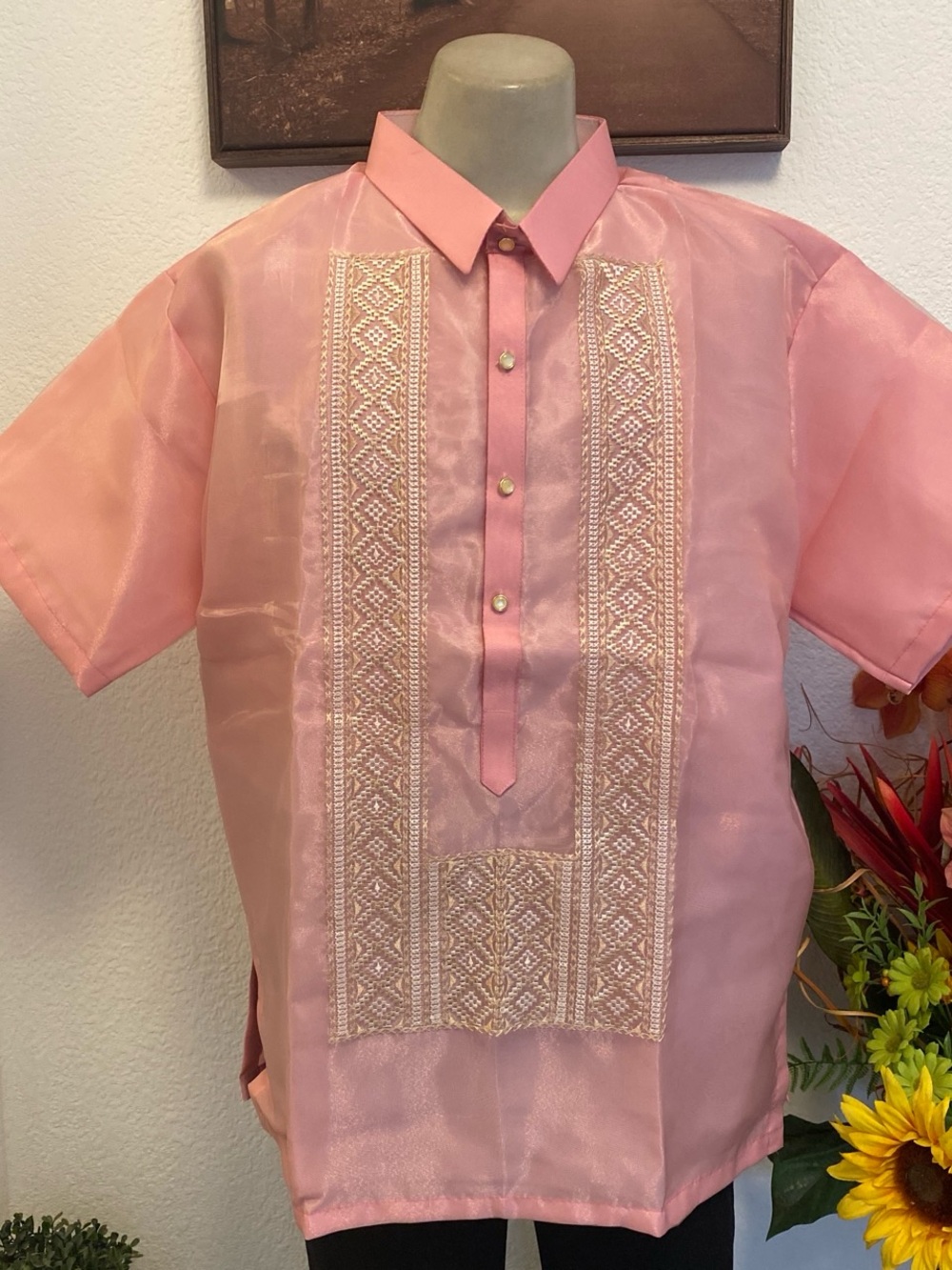 Men's Traditional 2X Pink Barong-Style Shirt